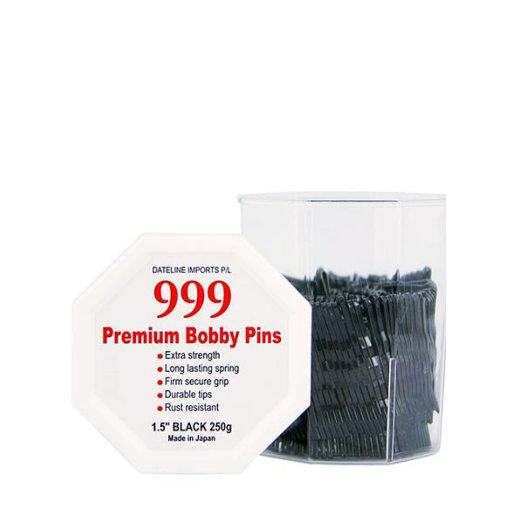 999 Bobby Pins 250g Tub 1.5 - Black - Made In Japan