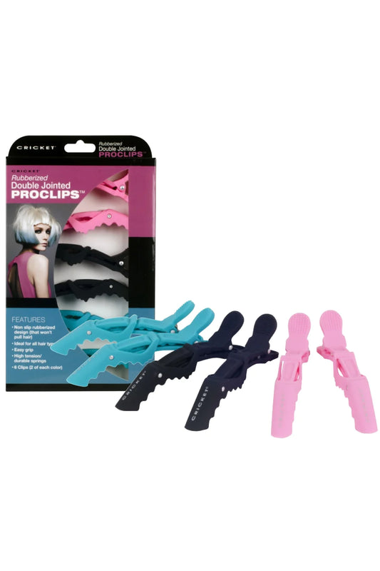 Cricket Rubberized Double-Jointed ProClips 6pc - Aqua/Black/Pink