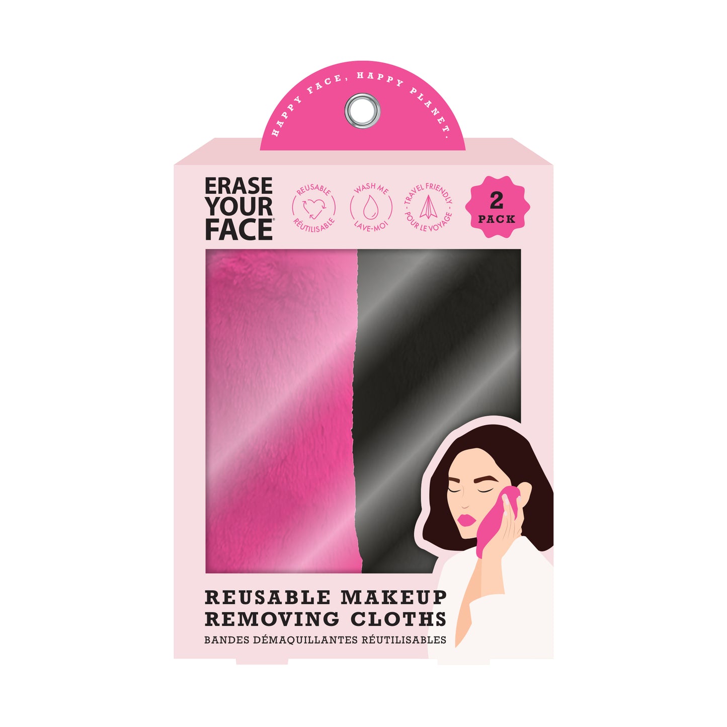 Erase Your Face Travel Towel 2pk - Black & Pink