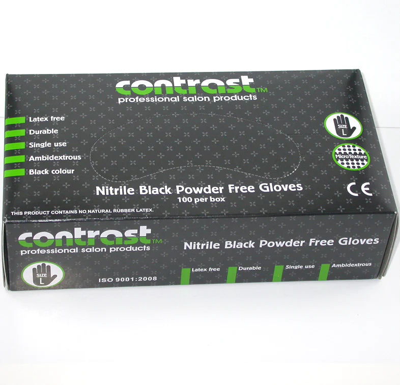 Contrast Contrast Gloves Nitrile Black Powder Free- Large 100pk